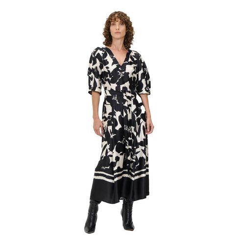 Veronika Maine Noir Gardenia V-Neck Midi Dress